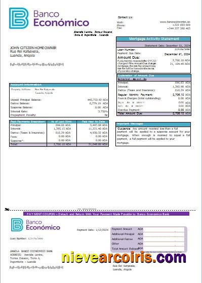 Angola Banco Economico bank mortgage statement